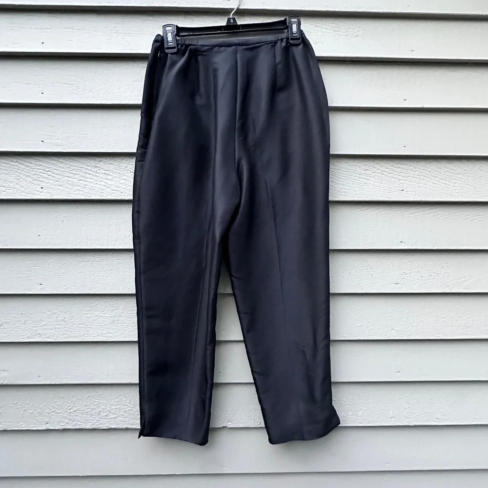 Valerie Stevens Petite Medium Black Vintage 100% Silk High Rise Tapered Pants